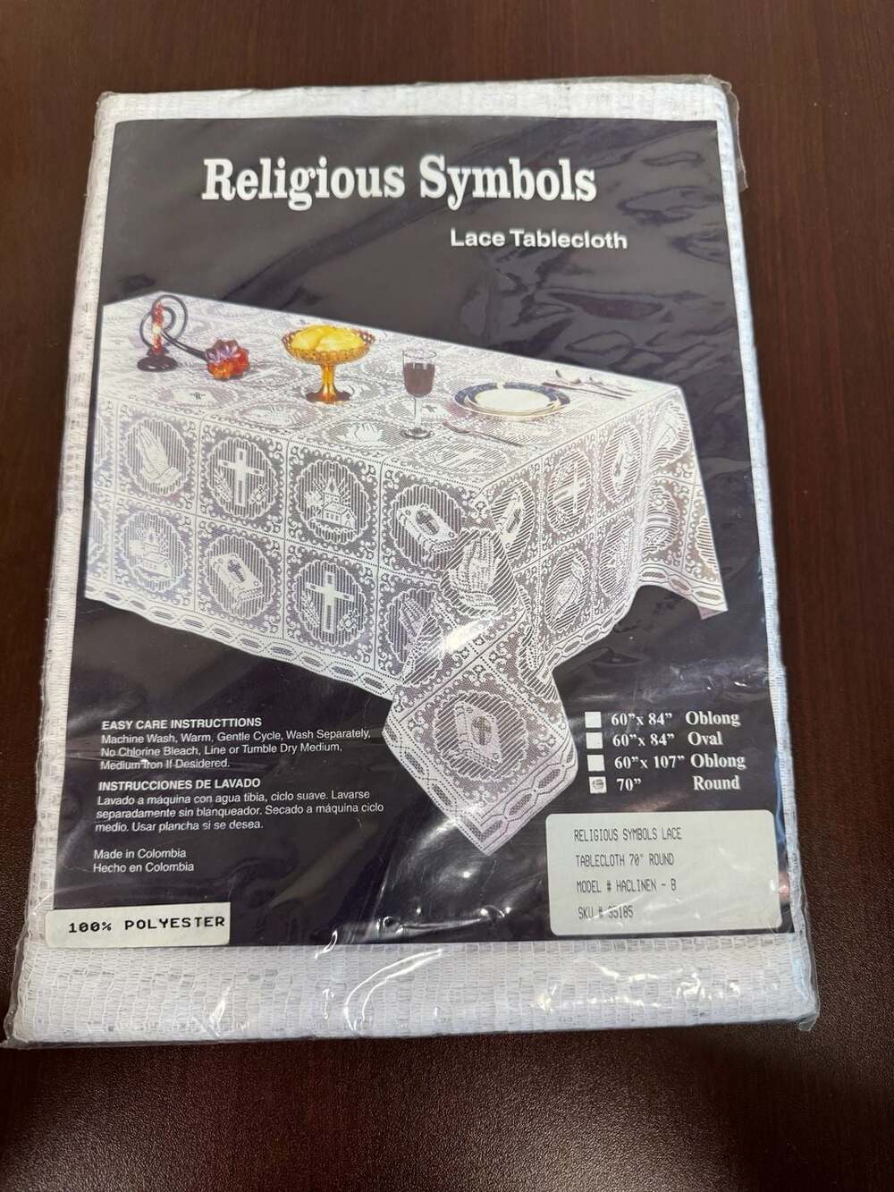 Religious Symbols Lace Tablecloth 70" Round Model # HACLINEN-B